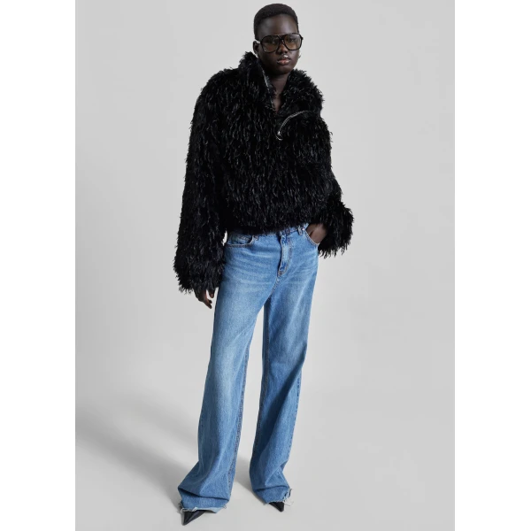The Frankie Shop Rivee Faux Fur Pullover – Black Top, view 3