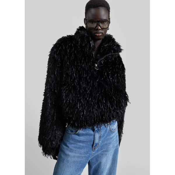 The Frankie Shop Rivee Faux Fur Pullover – Black Top, view 5