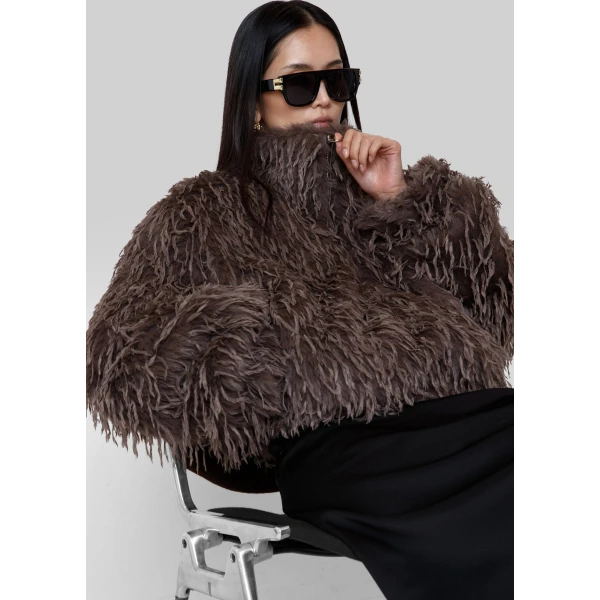 The Frankie Shop Rivee Faux Fur Pullover – Brown Top, view 2