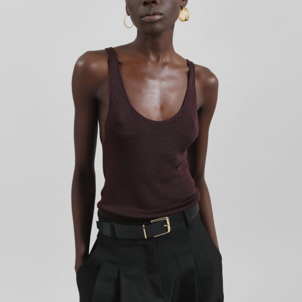 The Frankie Shop Rivo Knit Tank Top - Burgundy - Oversized Minimalist Tops in Red - Shop at Coveti