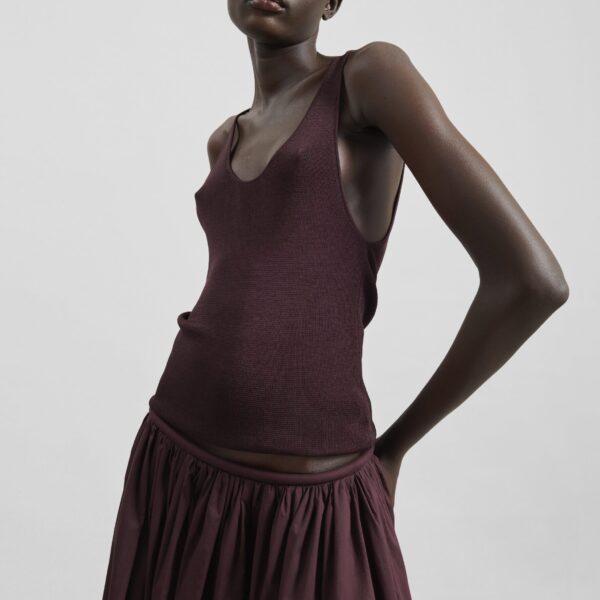 The Frankie Shop Rivo Knit Tank Top - Burgundy - Oversized Minimalist Tops in Red - Shop at Coveti