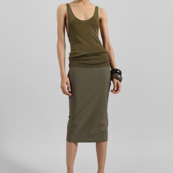 The Frankie Shop Rivo Knit Tank Top - Khaki - Oversized Minimalist Tops in Green - Shop at Coveti
