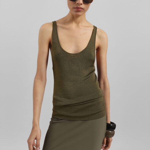 The Frankie Shop Rivo Knit Tank Top - Khaki - Oversized Minimalist Tops in Green - Shop at Coveti