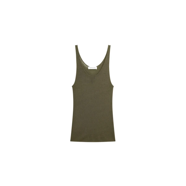 The Frankie Shop Rivo Knit Tank Top - Khaki - Oversized Minimalist Tops in Green - Shop at Coveti