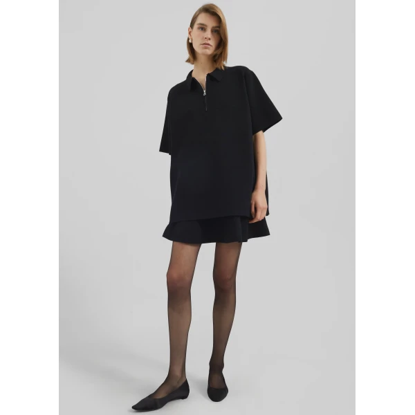 The Frankie Shop Riya Zip-Up Polo – Black Top, view 2