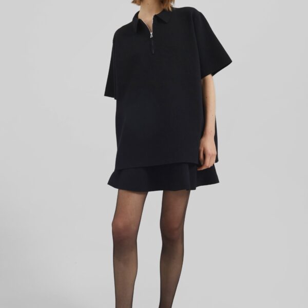 The Frankie Shop Riya Zip-Up Polo - Black - Oversized Minimalist Tops in Black - Shop at Coveti