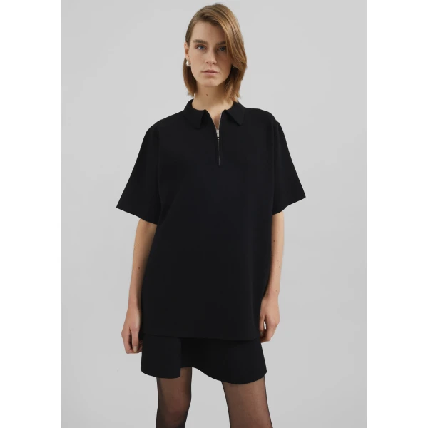 The Frankie Shop Riya Zip-Up Polo – Black Top, view 3