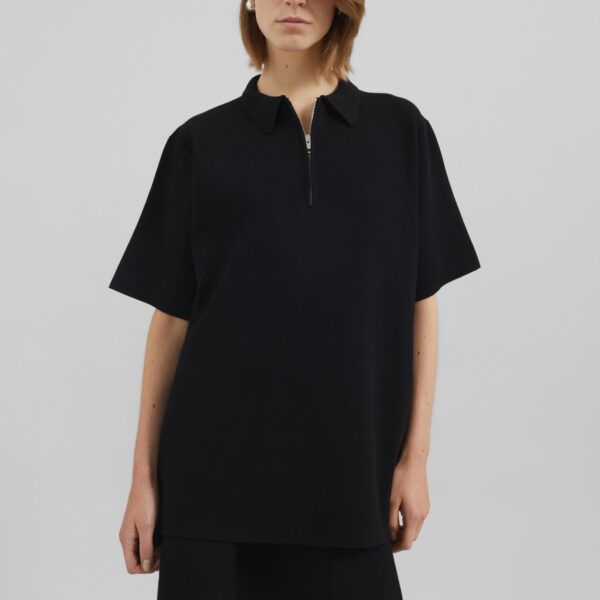 The Frankie Shop Riya Zip-Up Polo - Black - Oversized Minimalist Tops in Black - Shop at Coveti