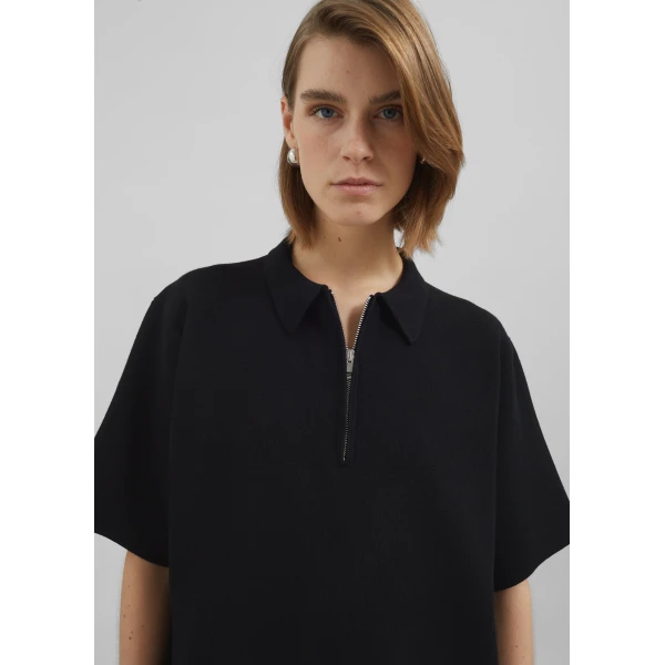 The Frankie Shop Riya Zip-Up Polo – Black Top, view 4