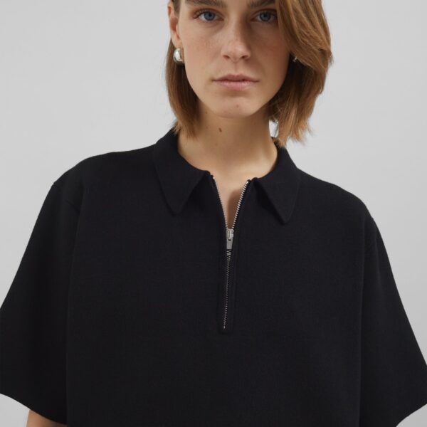 The Frankie Shop Riya Zip-Up Polo - Black - Oversized Minimalist Tops in Black - Shop at Coveti