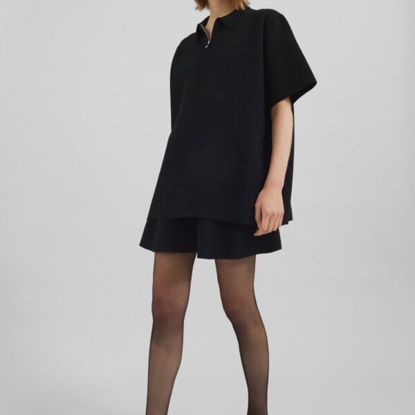 The Frankie Shop Riya Zip-Up Polo - Black - Oversized Minimalist Tops in Black - Shop at Coveti