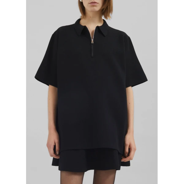 The Frankie Shop Riya Zip-Up Polo – Black Top, view 6