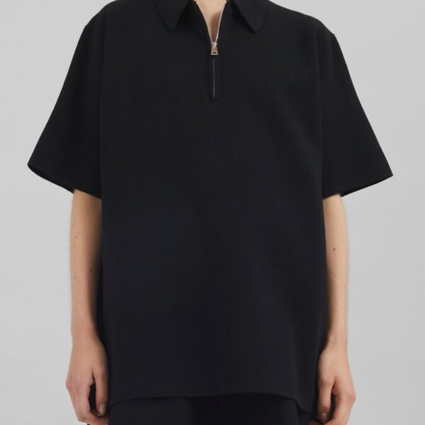 The Frankie Shop Riya Zip-Up Polo - Black - Oversized Minimalist Tops in Black - Shop at Coveti