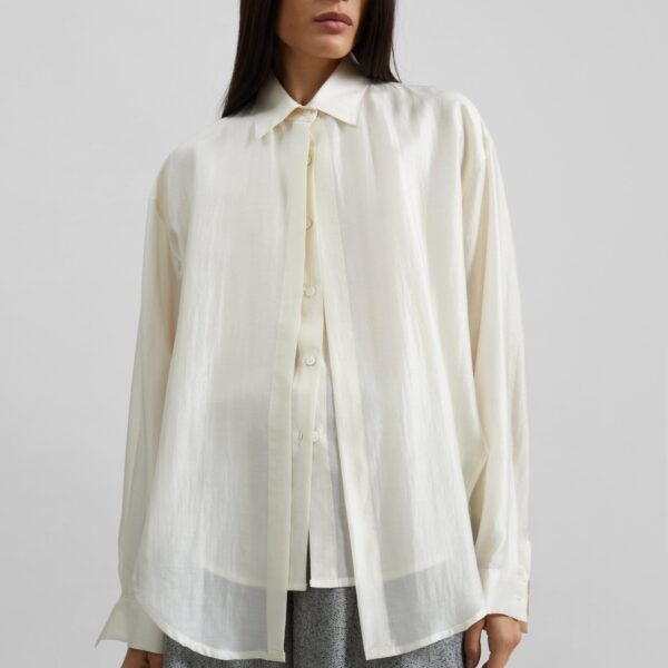 The Frankie Shop Roanne Fluid Double Shirt - Cream - Oversized Minimalist Tops in Ivory - Shop at Coveti