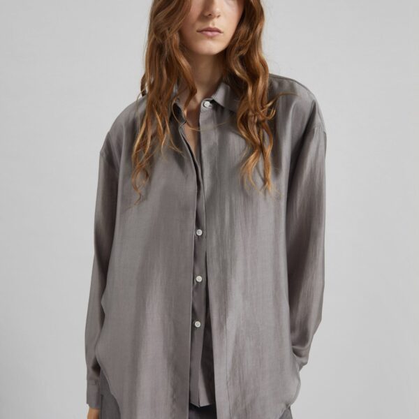The Frankie Shop Roanne Fluid Double Shirt - Steel Grey - Oversized Minimalist Tops in Grey - Shop at Coveti