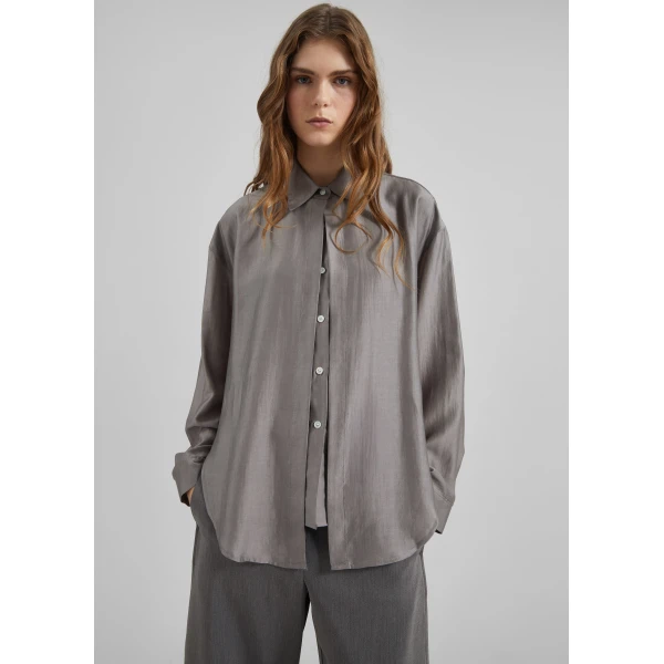 The Frankie Shop Roanne Fluid Double Shirt – Steel Grey, view 5