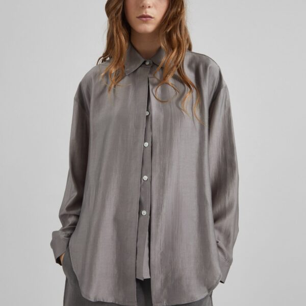 The Frankie Shop Roanne Fluid Double Shirt - Steel Grey - Oversized Minimalist Tops in Grey - Shop at Coveti