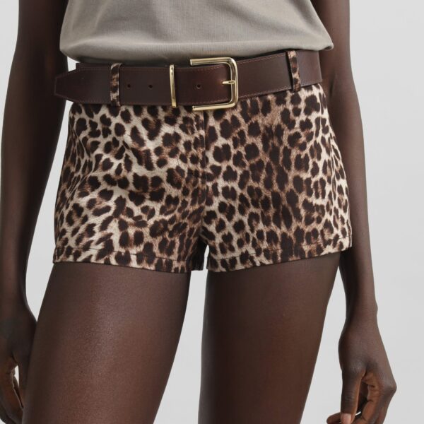 The Frankie Shop Roma Leopard Print Hot Pants - Brown - Oversized Minimalist Shorts in Beige - Shop at Coveti