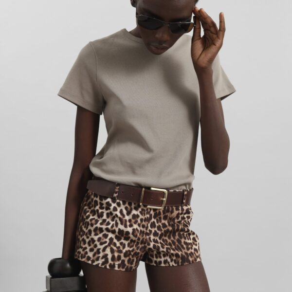 The Frankie Shop Roma Leopard Print Hot Pants - Brown - Oversized Minimalist Shorts in Beige - Shop at Coveti