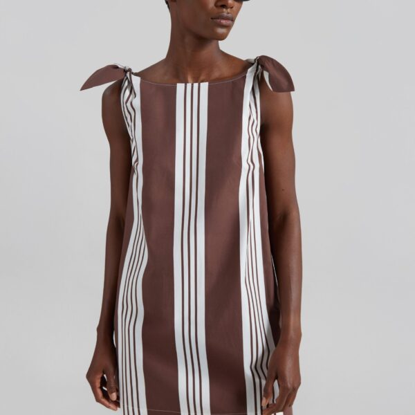 The Frankie Shop Rosie Mini Dress - Choc Stripe - Oversized Minimalist Dresses in Multicolour - Shop at Coveti