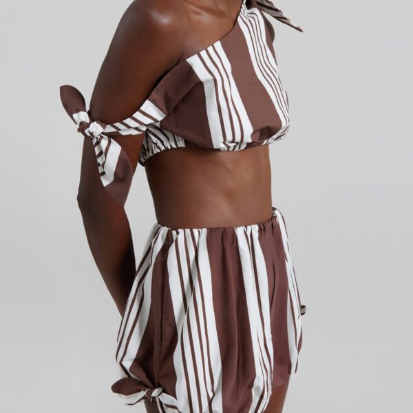 The Frankie Shop Rosie Shorts - Choc Stripe - Oversized Minimalist Shorts in Multicolour - Shop at Coveti