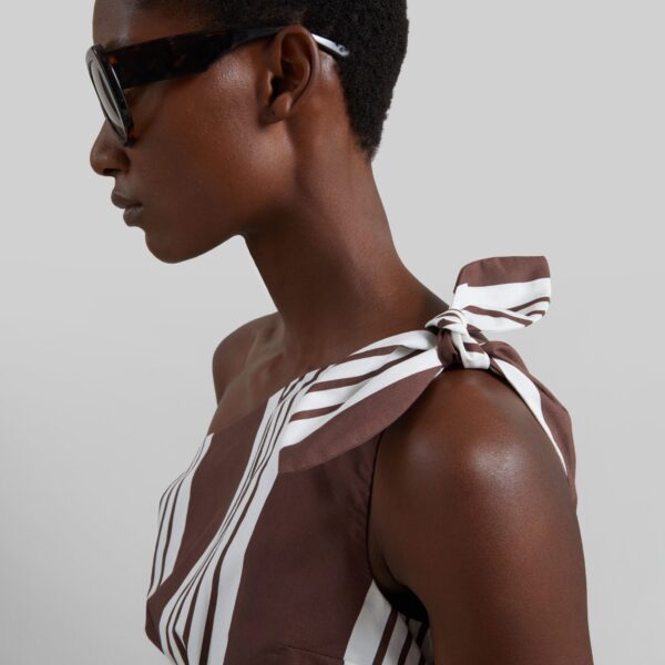 The Frankie Shop Rosie Tie Top - Choc Stripe - Oversized Minimalist Tops in Multicolour - Shop at Coveti