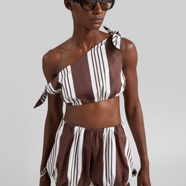 The Frankie Shop Rosie Tie Top - Choc Stripe - Oversized Minimalist Tops in Multicolour - Shop at Coveti