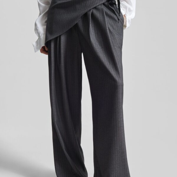 The Frankie Shop Rovigo Scarf Wrap Pants - Grey Stripe - Oversized Minimalist Pants in Multicolour - Shop at Coveti