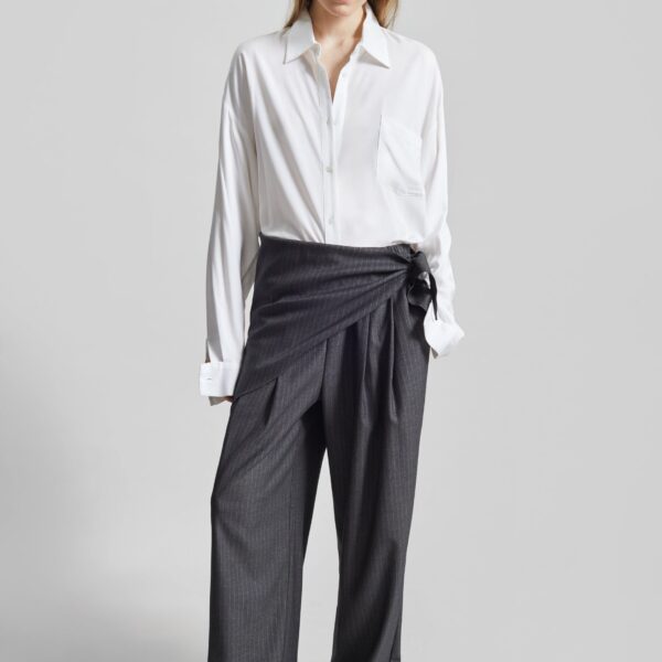 The Frankie Shop Rovigo Scarf Wrap Pants - Grey Stripe - Oversized Minimalist Pants in Multicolour - Shop at Coveti