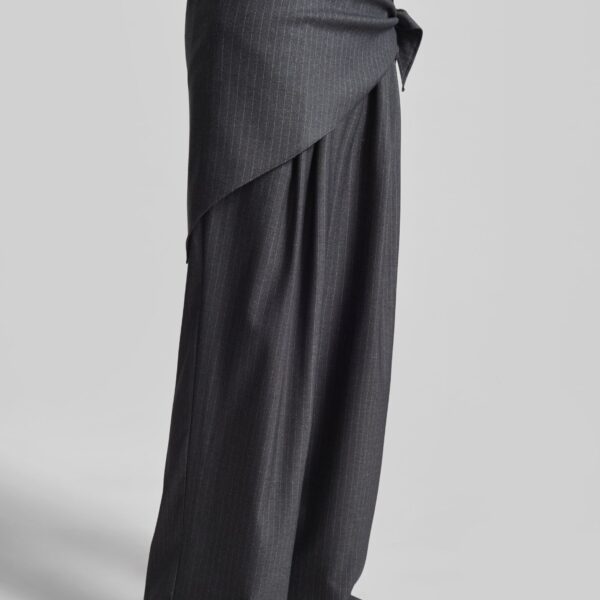 The Frankie Shop Rovigo Scarf Wrap Pants - Grey Stripe - Oversized Minimalist Pants in Multicolour - Shop at Coveti