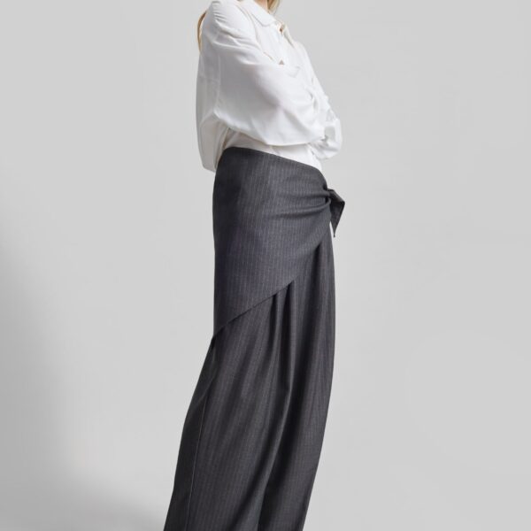 The Frankie Shop Rovigo Scarf Wrap Pants - Grey Stripe - Oversized Minimalist Pants in Multicolour - Shop at Coveti
