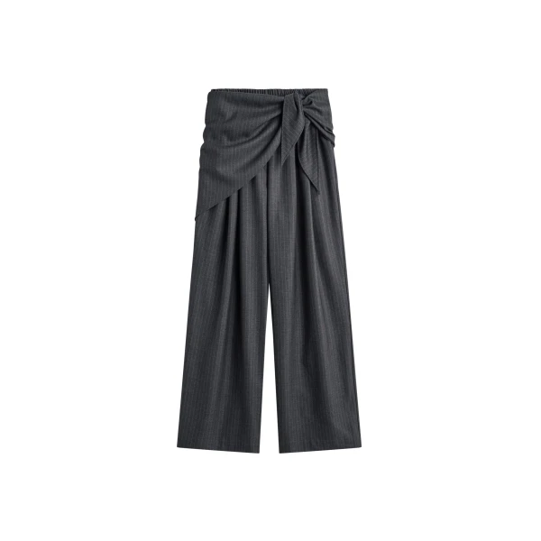 The Frankie Shop Rovigo Scarf Wrap Pants - Grey Stripe - Oversized Minimalist Pants in Multicolour - Shop at Coveti