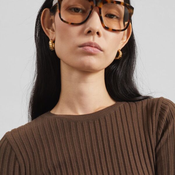 The Frankie Shop Ruan Ribbed Knit Top - Brown - Oversized Minimalist Tops in Beige - Shop at Coveti