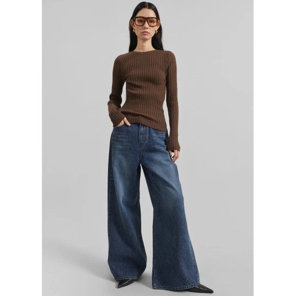 The Frankie Shop Ruan Ribbed Knit Top – Brown, view 5
