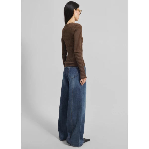 The Frankie Shop Ruan Ribbed Knit Top – Brown, view 6
