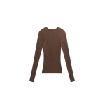 The Frankie Shop Ruan Ribbed Knit Top - Brown - Oversized Minimalist Tops in Beige - Shop at Coveti