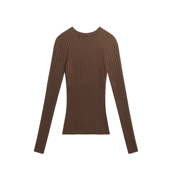 The Frankie Shop Ruan Ribbed Knit Top - Brown - Oversized Minimalist Tops in Beige - Shop at Coveti