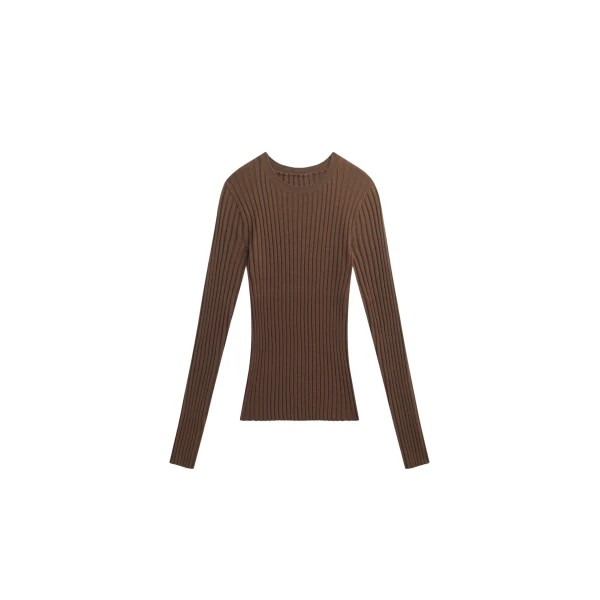 The Frankie Shop Ruan Ribbed Knit Top - Brown - Oversized Minimalist Tops in Beige - Shop at Coveti