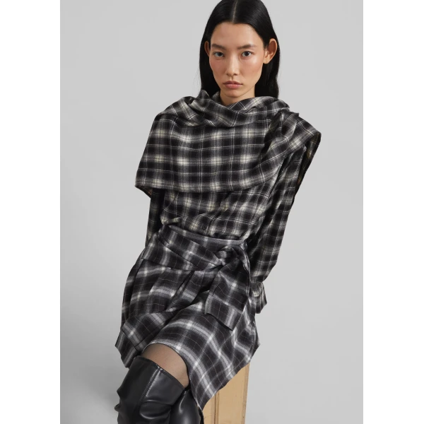 The Frankie Shop Rue Scarf Shirt – Black Plaid, view 2