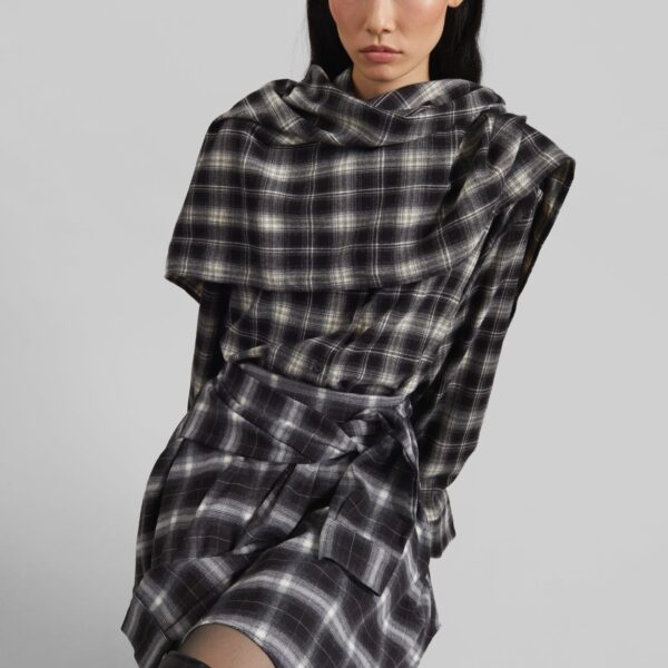 The Frankie Shop Rue Scarf Shirt - Black Plaid - Oversized Minimalist Tops in Multicolour - Shop at Coveti