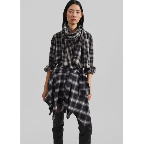 The Frankie Shop Rue Scarf Shirt – Black Plaid, view 3