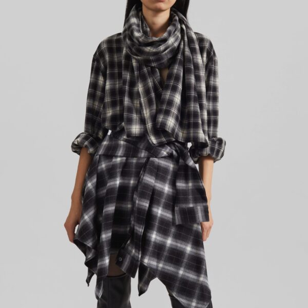The Frankie Shop Rue Scarf Shirt - Black Plaid - Oversized Minimalist Tops in Multicolour - Shop at Coveti