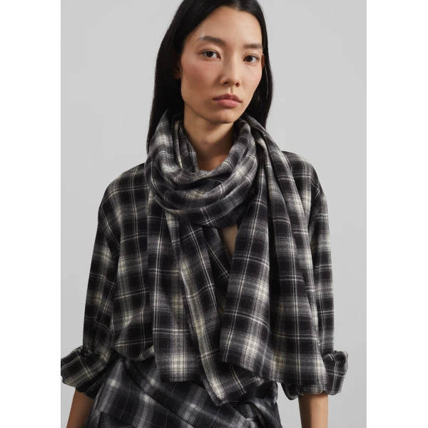 The Frankie Shop Rue Scarf Shirt – Black Plaid, view 4