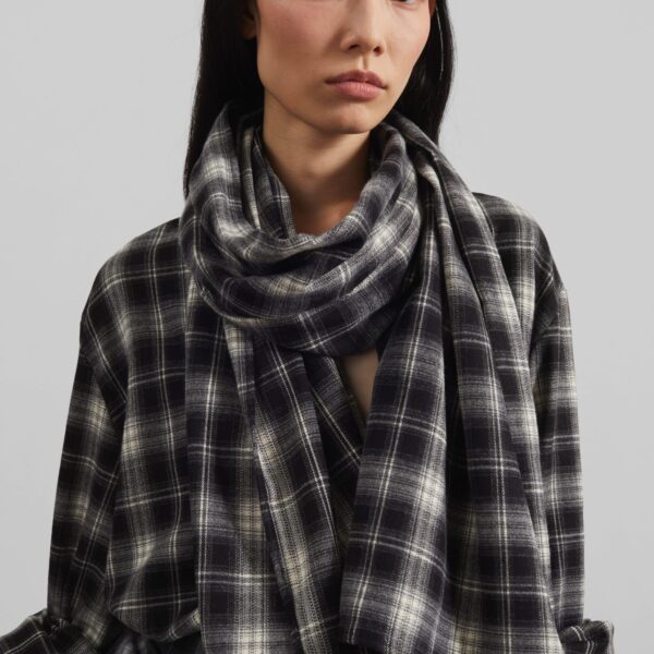 The Frankie Shop Rue Scarf Shirt - Black Plaid - Oversized Minimalist Tops in Multicolour - Shop at Coveti
