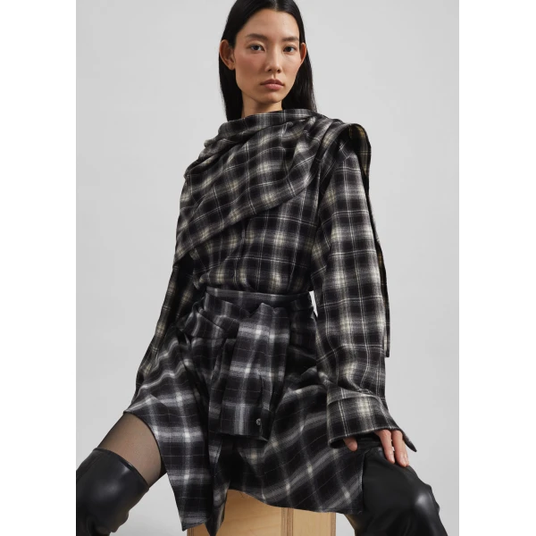 The Frankie Shop Rue Scarf Shirt – Black Plaid, view 6