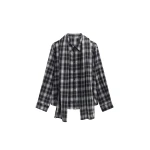The Frankie Shop Rue Scarf Shirt - Black Plaid - Oversized Minimalist Tops in Multicolour - Shop at Coveti