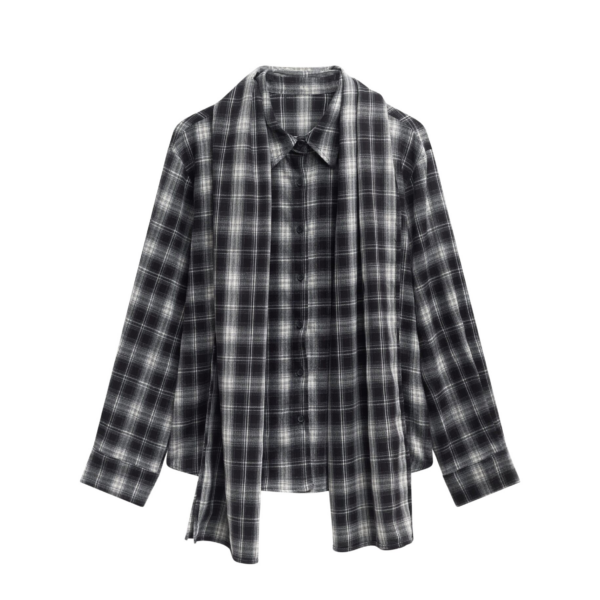 The Frankie Shop Rue Scarf Shirt - Black Plaid - Oversized Minimalist Tops in Multicolour - Shop at Coveti