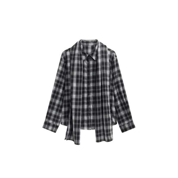 The Frankie Shop Rue Scarf Shirt - Black Plaid - Oversized Minimalist Tops in Multicolour - Shop at Coveti