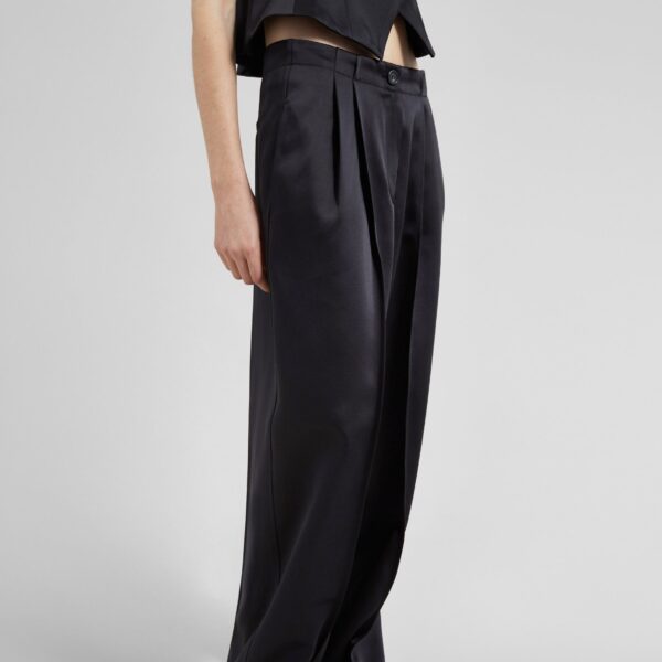 The Frankie Shop Rui Satin Trousers - Black - Oversized Minimalist Pants in Black - Shop at Coveti
