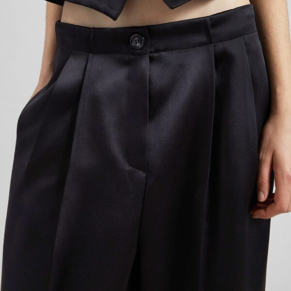 The Frankie Shop Rui Satin Trousers - Black - Oversized Minimalist Pants in Black - Shop at Coveti